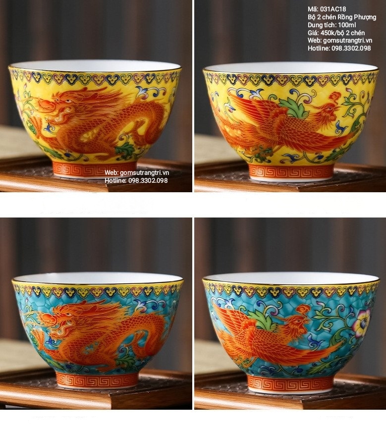 BỘ 2 CHÉN RỒNG PHƯỢNG